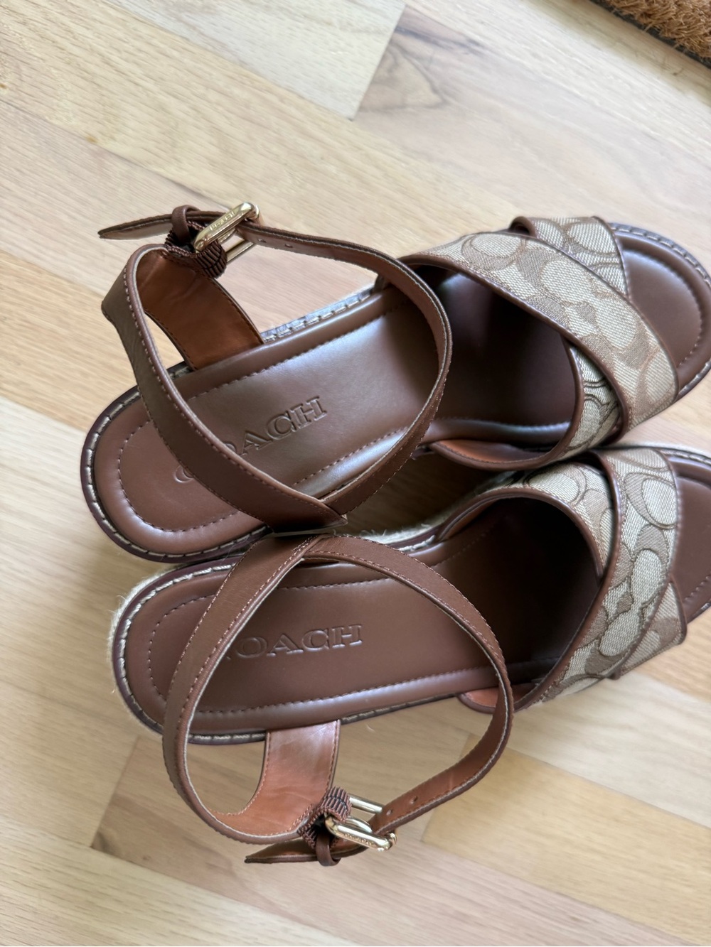 Coach Kimberly Espadrille Wedge Heels - Brown Jacquard - Size 8 - Picture 7 of 12